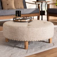 Baxton Studio JY17A200-Beige-Otto Vinet Modern and Contemporary Beige Fabric Upholstered Natural Wood Cocktail Ottoman